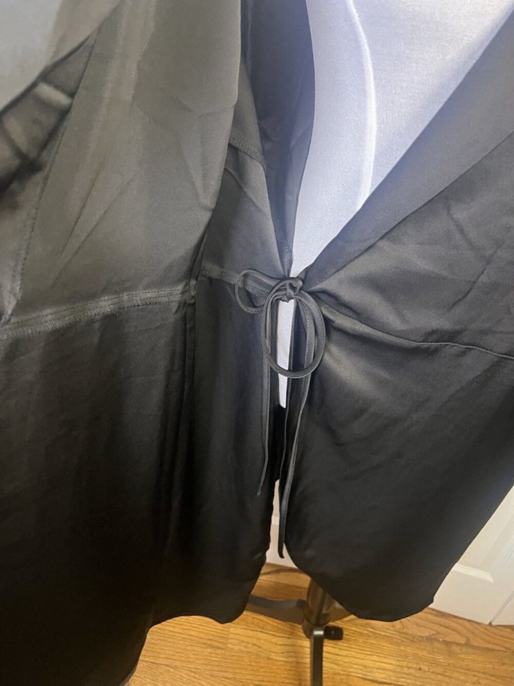 Eloquii Black Satin Long Sleeve Shirt Wrap Dress Plus Sz 22 Lapel Collared Mini - Picture 9 of 12